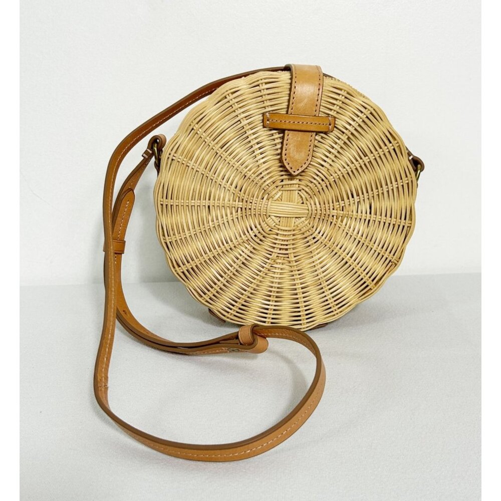 J. Crew Round Rattan Wicker Leather Crossbody Bag in Natural